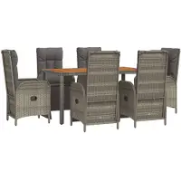 vidaXL 7-delige Tuinset met kussens poly rattan grijs
