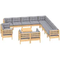 vidaXL 14-delige loungeset voor de tuin met grijze kussens, gemaakt van massief grenenhout