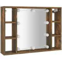 vidaXL Spiegelkast met LED-verlichting, eikenhoutlook, 76x15x55 cm