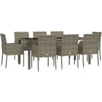 vidaXL 9-delige Tuinset met kussens poly rattan grijs