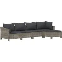 vidaXL 5-delige Loungeset met kussens poly rattan grijs