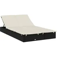 vidaXL Ligbed met kussens 2-persoons poly rattan zwart
