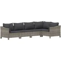 vidaXL 5-delige Loungeset met kussens poly rattan grijs