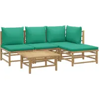 vidaXL 5-delige Loungeset met kussens bamboe groen