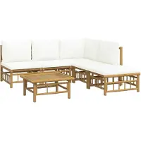 vidaXL 6-delige Loungeset met kussens bamboe crèmewit