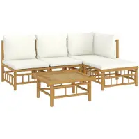 vidaXL 5-delige Loungeset met kussens bamboe crèmewit