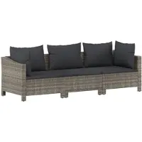 vidaXL 3-delige Loungeset met kussens poly rattan grijs