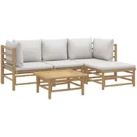 vidaXL 5-delige Loungeset met kussens bamboe lichtgrijs
