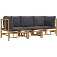 vidaXL 3-delige Loungeset met kussens bamboe donkergrijs