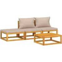 vidaXL 4-delige loungeset voor de tuin met taupekleurige kussens, gemaakt van massief hout