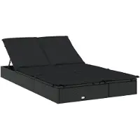 vidaXL Ligbed met kussens 2-persoons poly rattan zwart
