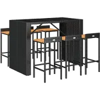 vidaXL 7-delige Tuinbarset poly rattan en massief acaciahout zwart