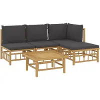 vidaXL 5-delige Loungeset met kussens bamboe donkergrijs