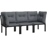 vidaXL 3-delige loungeset voor de tuin, zwart en grijs, van polyrotan