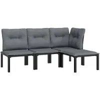 vidaXL 4-delige loungeset voor de tuin, zwart en grijs, van polyrotan