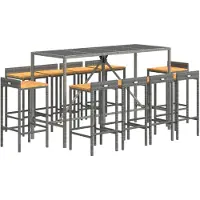 vidaXL 11-delige Tuinbarset poly rattan en massief acaciahout grijs