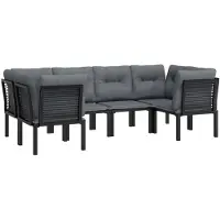 vidaXL 6-delige Loungeset poly rattan zwart en grijs