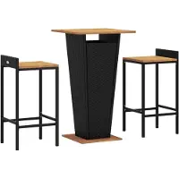 vidaXL 3-delige tuinset, zwart, polyrotan en massief acaciahout