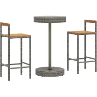 vidaXL 3-delige Tuinbarset poly rattan en massief acaciahout grijs