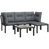 vidaXL 5-delige Loungeset poly rattan zwart en grijs