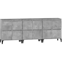 vidaXL Dressoirs 3 st 60x35x70 cm bewerkt hout betongrijs