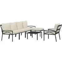 vidaXL 7-delige Loungeset met kussens staal zandkleurig