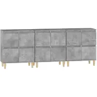 vidaXL Dressoirs 3 st 60x35x70 cm bewerkt hout betongrijs