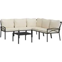 vidaXL 6-delige Loungeset met zandkleurige kussens staal