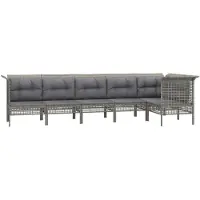 vidaXL 6-delige Loungeset met kussens poly rattan grijs