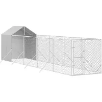Super Merchant Hondenkennel met dak 2x10x2,5 m gegalvaniseerd staal zilver