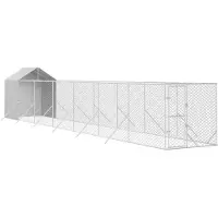 vidaXL Hondenkennel met dak 2x14x2,5 m gegalvaniseerd staal zilver
