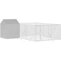 vidaXL Hondenkennel met dak 6x6x2,5 m gegalvaniseerd staal zilver