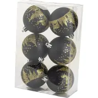 COSY&TRENDY Cosy & Trendy Kerst - Kerstballen zwart met gouden glitter 6 stuks - Kunststof - o8cm