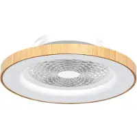 MANTRA Smart LED plafondventilator Tibet, houtkleur, stil, Ø 65 cm dimbaar, Woon-/ Eetkamer, metaal, Modern
