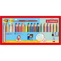 Stabilo woody 3 in 1 - Multi Talent Kleurpotloden - Etui Met 18 Kleuren, 6 Pastel, Puntenslijper & Penseel