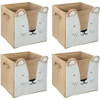 Atmosphera Opbergmand/kastmand leeuw - 4x - voor kinderen - karton/kunststof - bruin - 30 x 30 cm - Opbergmanden
