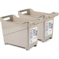 Forte Plastics Plasticforte opberg Trolley Container - 2x - beige - L38 x B18 x H26 cm - kunststof - Opberg trolley