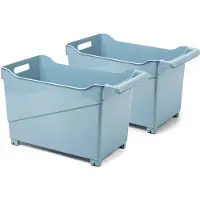 Forte Plastics Plasticforte opberg Trolley Container - 2x - ijsblauw - L45 x B24 x H27 cm - kunststof - Opberg trolley