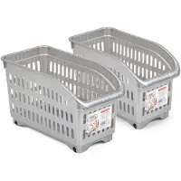 Forte Plastics Plasticforte opberg Trolley Container - 2x - zilver - L30 x B15 x H18 cm - kunststof - Opberg trolley