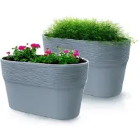Prosperplast Plantenpot/bloempot Windsor - 2x - kunststof - lichtgrijs - L28 x B15 x H15 cm - Plantenpotten