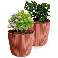 Prosperplast Plantenpot/bloempot Buckingham - 2x - kunststof - steenrood - 23 x 21 cm - Plantenpotten