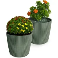 Prosperplast Plantenpot/bloempot Buckingham - 2x - kunststof - dennen groen - 29 x 26 cm - Plantenpotten