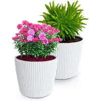 Prosperplast Plantenpot/bloempot Buckingham - 2x - kunststof - ivoor wit - 23 x 21 cm - Plantenpotten