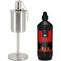 Fancy flames Design olie/tuinfakkel - RVS - met lampenolie - 1 liter - Fakkels