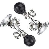 Funny fashion Metalen toeter/feesttoeter - 2x - zilver - 17 cm - met luchtbal om in te knijpen - Fietstoeters