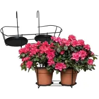 Gerimport Balkon bloempothouder dubbel - 2x - bloembak met ophanging - zwart metaal - 46 x 28 x 21 cm - Plantenbakbeugel