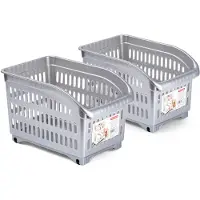 Forte Plastics Plasticforte opberg Trolley Container - 2x - zilver - L30 x B18 x H19 cm - kunststof - Opberg trolley