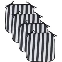 Pro Garden Progarden Stoelkussen Anna - 4x - binnen/buiten - zwart/wit - 39 x 39 x 3 cm - polyester - Sierkussens