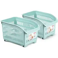 Forte Plastics Plasticforte opberg Trolley Container - 2x - mintgroen - L30 x B18 x H19 cm - kunststof - Opberg trolley