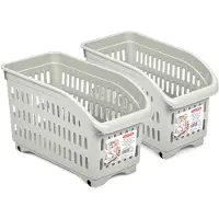 Forte Plastics Plasticforte opberg Trolley Container - 2x - beige - L30 x B15 x H18 cm - kunststof - Opberg trolley